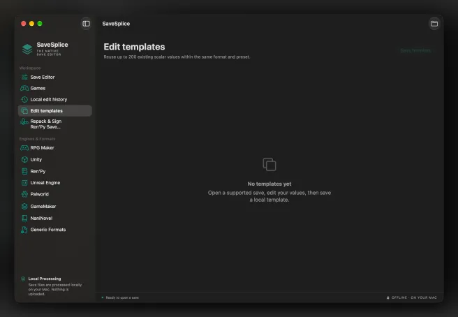 SaveSplice Edit Templates for reusing edited values within the same format and game preset.